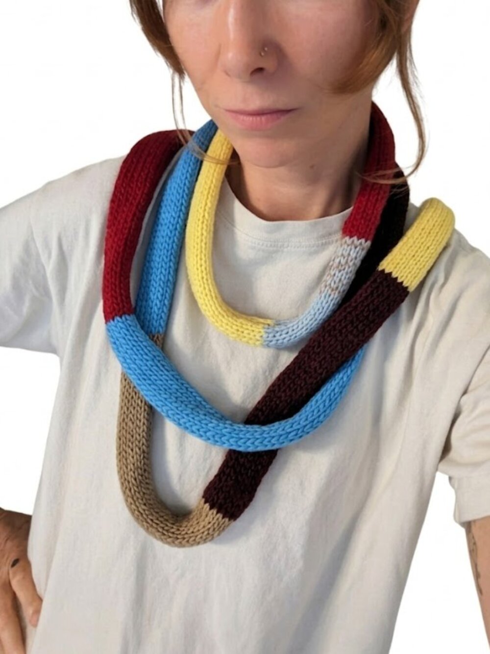 Merino Wool Skinny Scarf Blue Burgundy Butter Yellow Y2K - Picture 6 of 13
